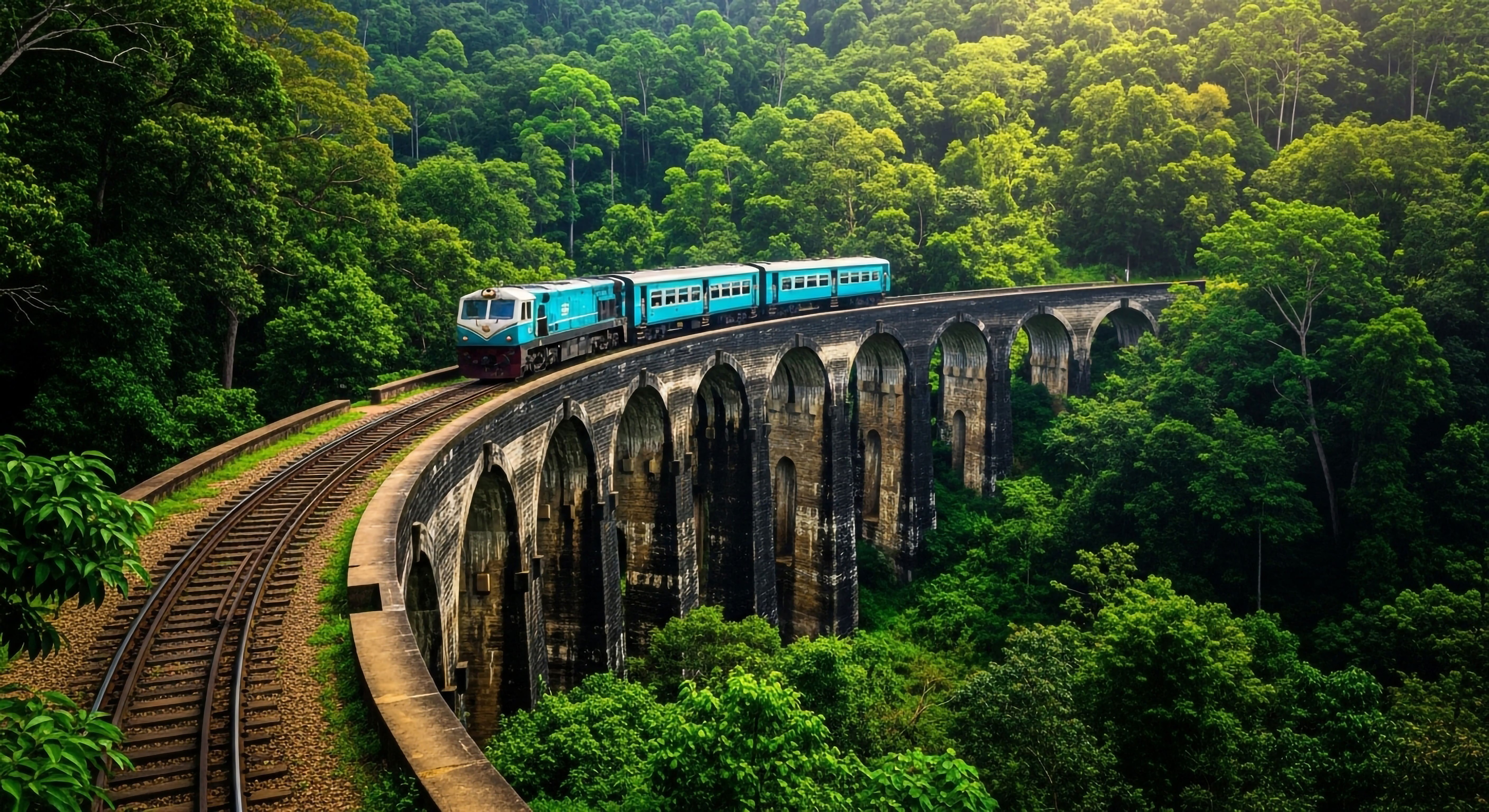 Train bleu en famille au Sri Lanka